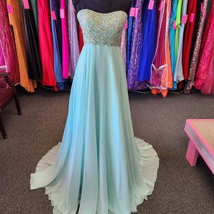 Mori Lee Aqua Strapless Prom Dress